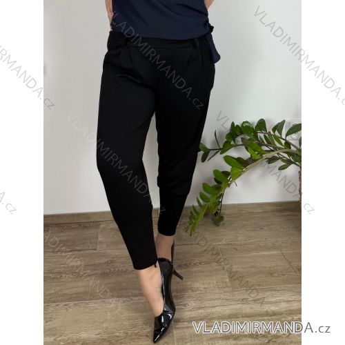 Elegant trousers with belt for women, oversized (50/52/54 ONE SIZE) ITALIAN FASHION IM425061 L / XL black