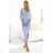 404-12 Shiny long dress with a neckline and a slit on the leg - light blue with glitter