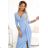 404-12 Shiny long dress with a neckline and a slit on the leg - light blue with glitter
