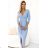 404-12 Shiny long dress with a neckline and a slit on the leg - light blue with glitter