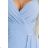404-12 Shiny long dress with a neckline and a slit on the leg - light blue with glitter