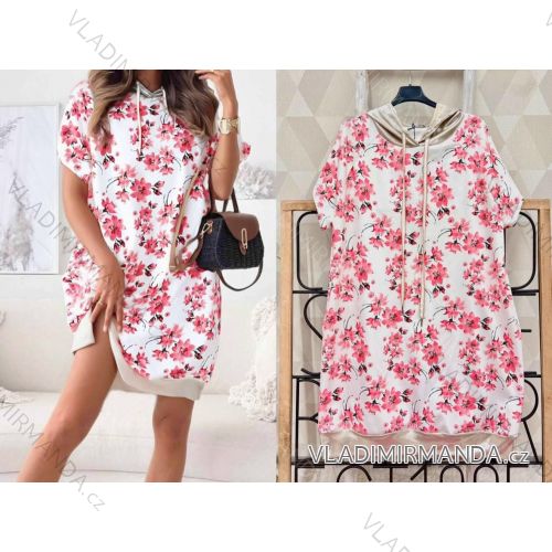 Short sweatshirt dress with hood, short sleeves, women's (XS/S/M ONE SIZE) ITALIAN FASHION IMD25025