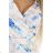 479-8 NINA dress with envelope neckline, sleeves and belt - blue floral pattern