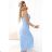 595-2 ROSA Ribbed dress with decorative neckline and slit - light blue