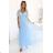 562-5 NASTIA Long dress with a neckline and short sleeves - light blue