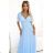562-5 NASTIA Long dress with a neckline and short sleeves - light blue
