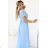 562-5 NASTIA Long dress with a neckline and short sleeves - light blue