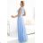 411-13 CRYSTAL shimmering long dress with a neckline - light blue with glitter