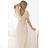 562-6 NASTIA Long dress with a neckline and short sleeves - beige
