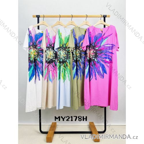 Long casual dress short sleeve women's oversized (50/52/54 ONE SIZE) ITALIAN FASHION IM425224