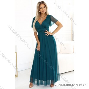 562-4 NASTIA Long dress with a neckline and short sleeves - green