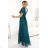 562-4 NASTIA Long dress with a neckline and short sleeves - green