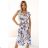 425-13 MATILDE Feminine dress with a neckline and short sleeves - beige and blue flowers