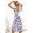 425-13 MATILDE Feminine dress with a neckline and short sleeves - beige and blue flowers