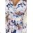 425-13 MATILDE Feminine dress with a neckline and short sleeves - beige and blue flowers