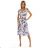 425-13 MATILDE Feminine dress with a neckline and short sleeves - beige and blue flowers