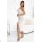 594-1 Ribbed midi dress with straps, draped detail and slit - beige