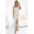 594-1 Ribbed midi dress with straps, draped detail and slit - beige