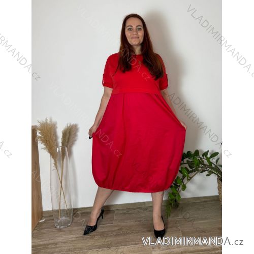 Women's oversized 3/4 long sleeve pullover sweatshirt dress (42/44/46 ONE SIZE) ITALIAN FASHION IMSM25130 48/50 red