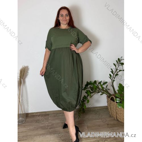 Women's oversized 3/4 long sleeve pullover sweatshirt dress (42/44/46 ONE SIZE) ITALIAN FASHION IMSM25130 48/50 green khaki