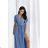 Women's Long Elegant Dress with Wide Straps (SL) FRENCH FASHION FMPEL23VELVET blue denim 48