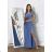 Women's Long Elegant Dress with Wide Straps (SL) FRENCH FASHION FMPEL23VELVET blue denim 42