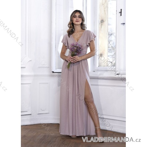 Women's Long Elegant Dress with Wide Straps (SL) FRENCH FASHION FMPEL23VELVET beige 38