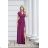 Women's Long Elegant Dress with Wide Straps (SL) FRENCH FASHION FMPEL23VELVET růžová fuchsiová 48