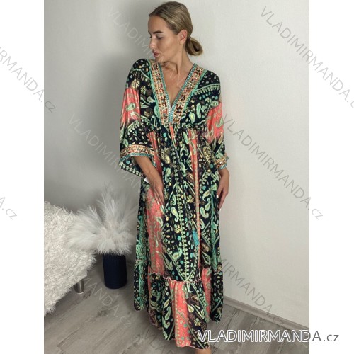 Women's Long Sleeve Summer Shirt Dress (S/M/L ONE SIZE) INDIAN FASHION IMWY23123 M / L black