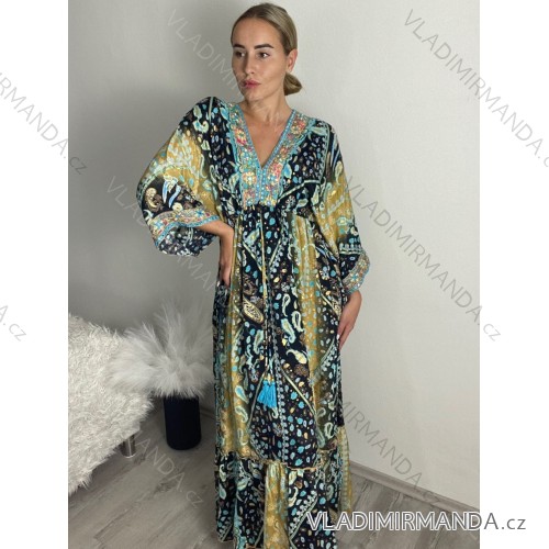 Women's Long Sleeve Summer Shirt Dress (S/M/L ONE SIZE) INDIAN FASHION IMWY23123 -   black -   M / L