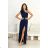 Women's Long Elegant Dress with Wide Straps (SL) FRENCH FASHION FMPEL23VELVET dark blue 44