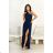 Women's Long Elegant Dress with Wide Straps (SL) FRENCH FASHION FMPEL23VELVET dark blue 44