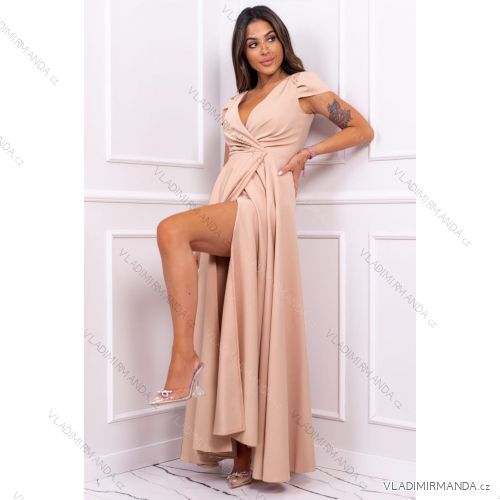 Women's Plus Size (42-46) Long Elegant Party Sleeveless Dress POLISH FASHION PMLBC23265-10 béžová 52