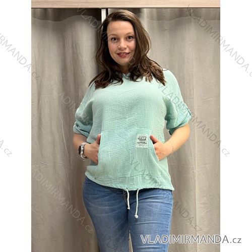 Women's Oversized Knitted Long Sleeve Sweater (S/M ONE SIZE) ITALIAN FASHION IMSN2416125 46/48/50 light mint