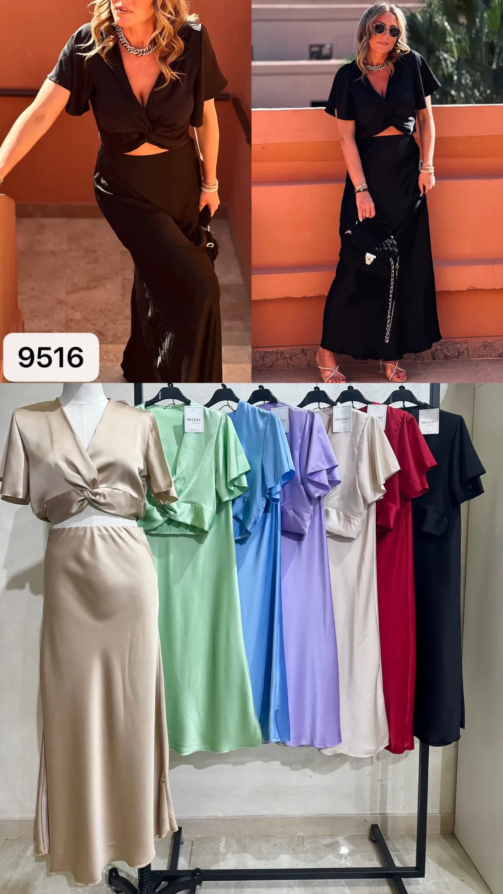 Women's summer short-sleeved t-shirt and long skirt set (S/M/L ONE SIZE) ITALIAN FASHION IMPOC259516