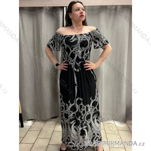 Women's long elegant icecool short sleeve dress (M/L, XL/2XL) AINUOSI ITALIAN FASHION IMB247011 -   black -   M / L