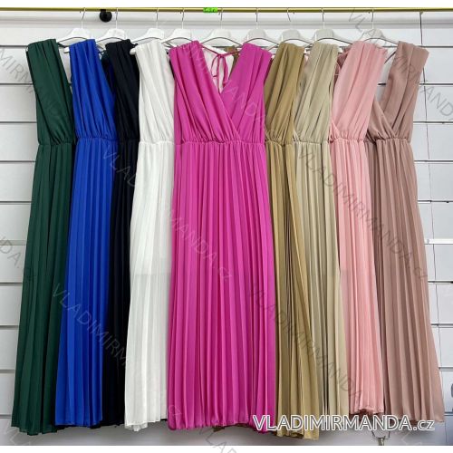 Long pleated chiffon sleeveless dress for women (S/M/L ONE SIZE) ITALIAN FASHION IMWCL251073