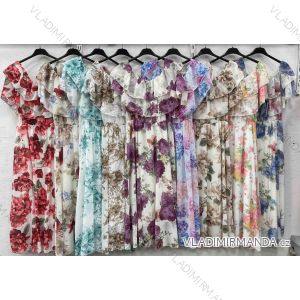 Long chiffon floral short sleeve dress for women, oversized (42/44/46 ONE SIZE) ITALIAN FASHION IMWHA251672