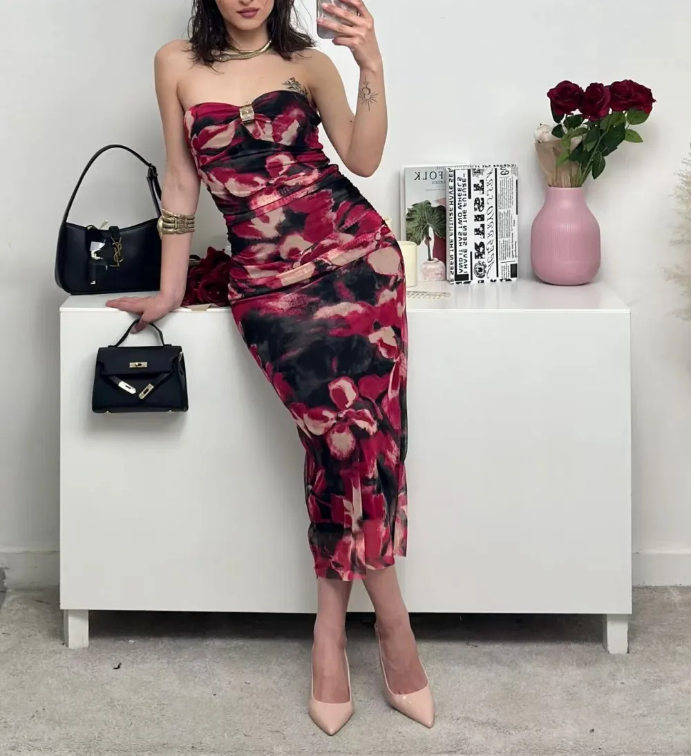 Women's long strapless sequin party dress (S/M ONE SIZE) ITALIAN FASHION IMPMD2360600