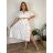 Long Summer Dress with Belt Muslin Short Sleeve Women's Plus Size (48/50 ONE SIZE) ITALIAN FASHION IM424428