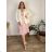 Long Summer Dress with Belt Muslin Short Sleeve Women's Plus Size (48/50 ONE SIZE) ITALIAN FASHION IM424428