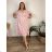 Long Summer Dress with Belt Muslin Short Sleeve Women's Plus Size (48/50 ONE SIZE) ITALIAN FASHION IM424428