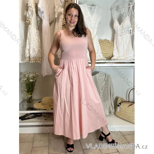 Women's short sleeve summer casual dress (S/M/L ONE SIZE) ITALIAN FASHION IMWGB25022 S / M / L růžová světlá