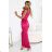 580-5 AURORA Long Satin One Shoulder Dress with Rose and Slit | Pink