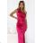 580-5 AURORA Long Satin One Shoulder Dress with Rose and Slit | Pink