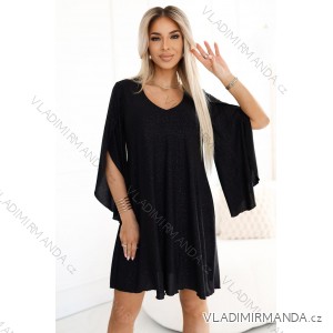 597-1 LIVIA Elegant trapeze dress with butterfly sleeves - black with glitter