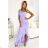 317-6 Lavender long dress with ruffles and asymmetrical neckline