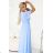 545-2 Long dress with pleated neckline and tie - light blue