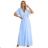 545-2 Long dress with pleated neckline and tie - light blue