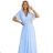 545-2 Long dress with pleated neckline and tie - light blue